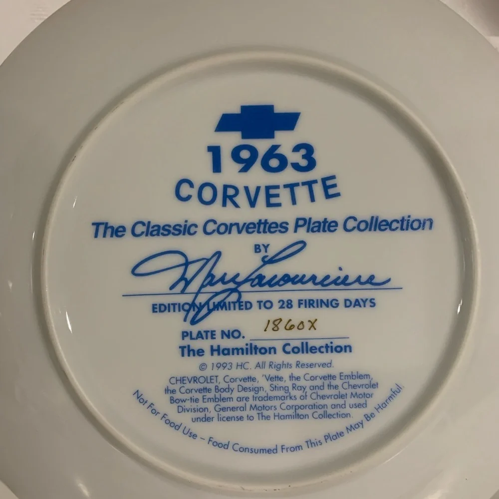 The Hamilton Collection 1963 Corvette Sting Ray Plate # 1860 X